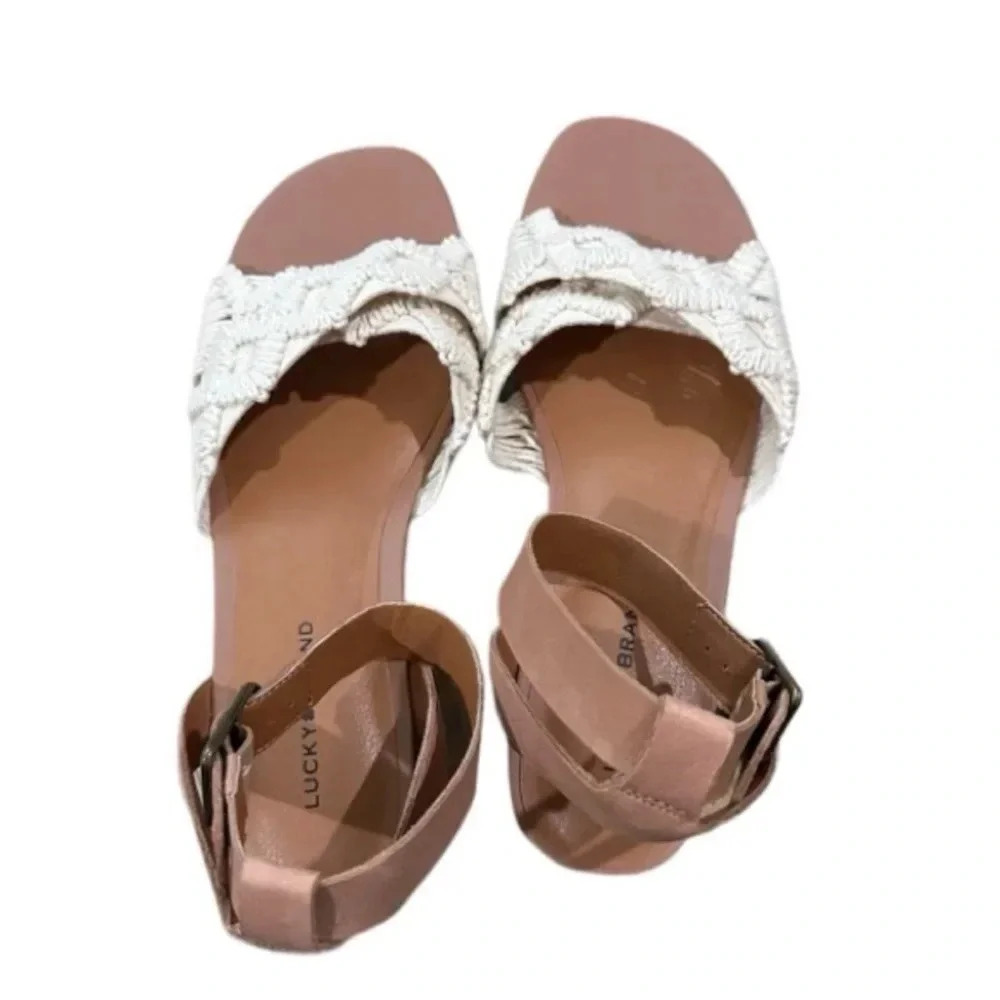 Lucky Brand BrownLeather Crochet Platform Sandal with Ankle Strap Sz 9.5 NWOT